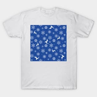 Christmas Reindeers Snowflakes Blue T-Shirt